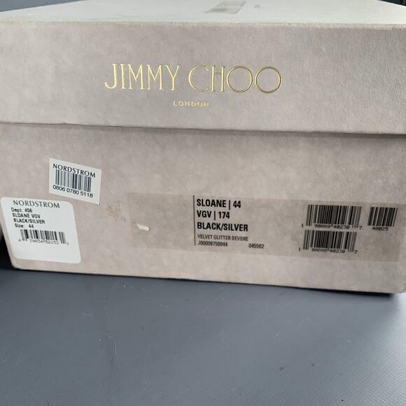 JIMMY CHOO Size 11 Velvet Glitter Devore Sloan Black Silver Slip On Loafers main image 5